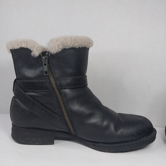 Born Kaia Size 10 M Black Leather Shearling Sheep Lined Ankle Boots Shoes - Picture 8 of 15